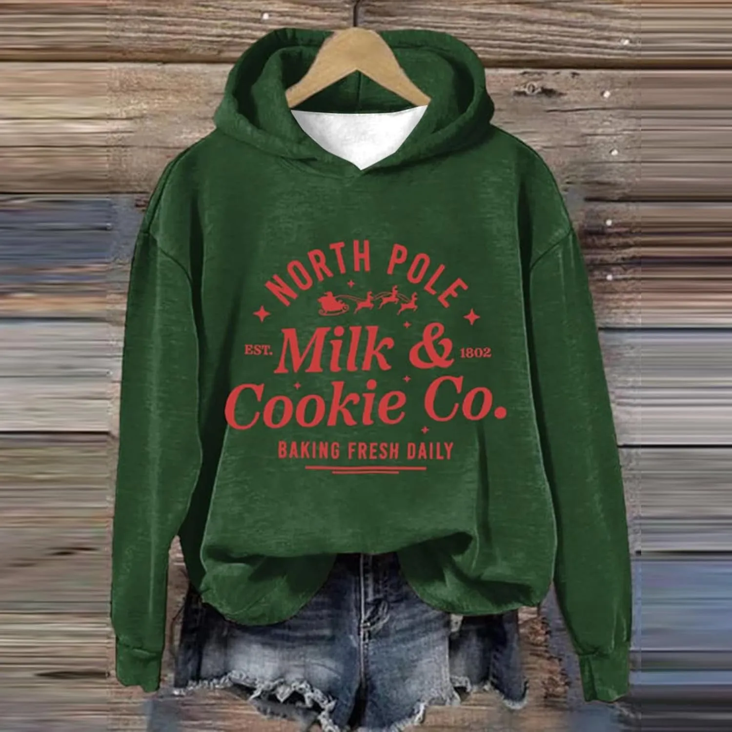 Christams Sweatshirt for Women Long Sleeve Letter Graphic Print Sweatshirts Y2K Oversized Hoodie with Pocket