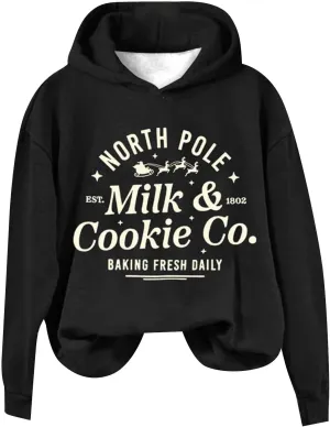 Christams Sweatshirt for Women Long Sleeve Letter Graphic Print Sweatshirts Y2K Oversized Hoodie with Pocket