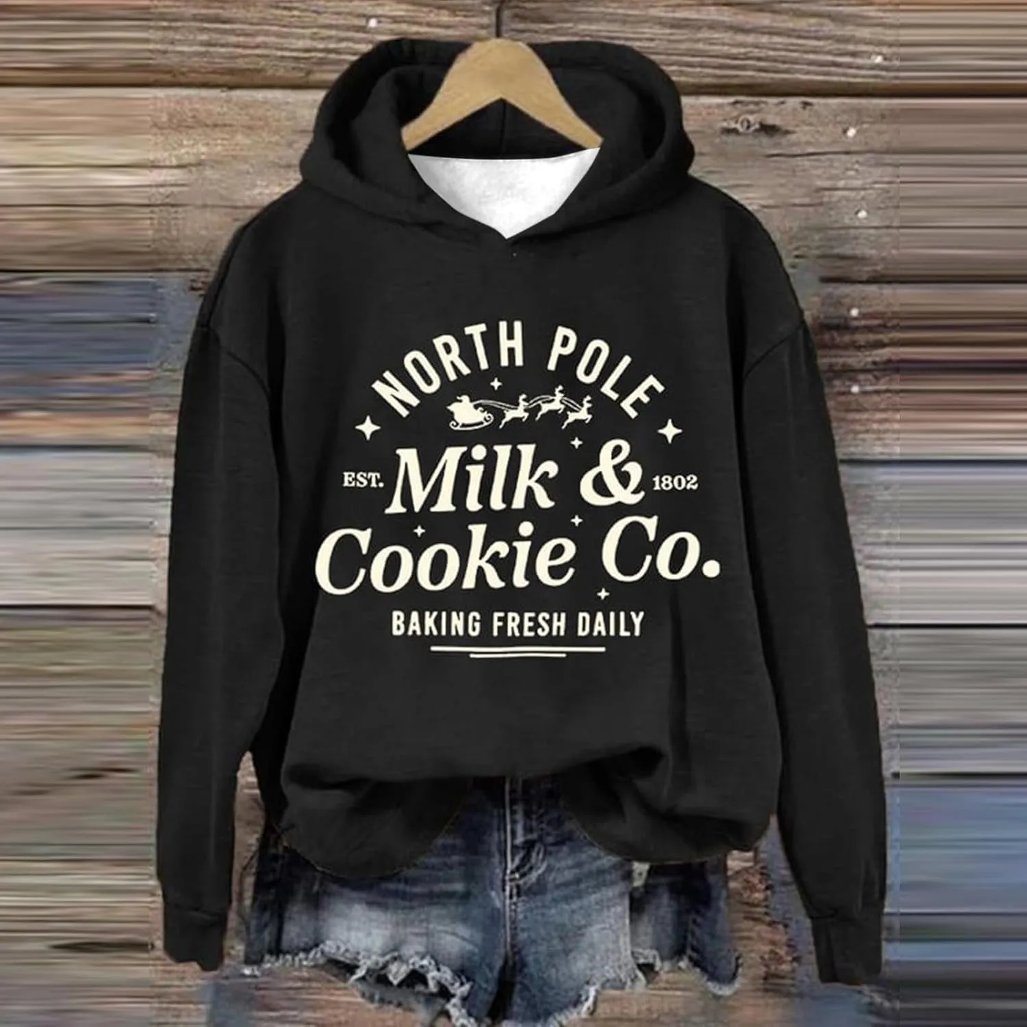 Christams Sweatshirt for Women Long Sleeve Letter Graphic Print Sweatshirts Y2K Oversized Hoodie with Pocket