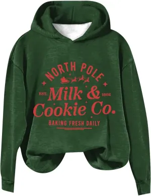 Christams Sweatshirt for Women Long Sleeve Letter Graphic Print Sweatshirts Y2K Oversized Hoodie with Pocket