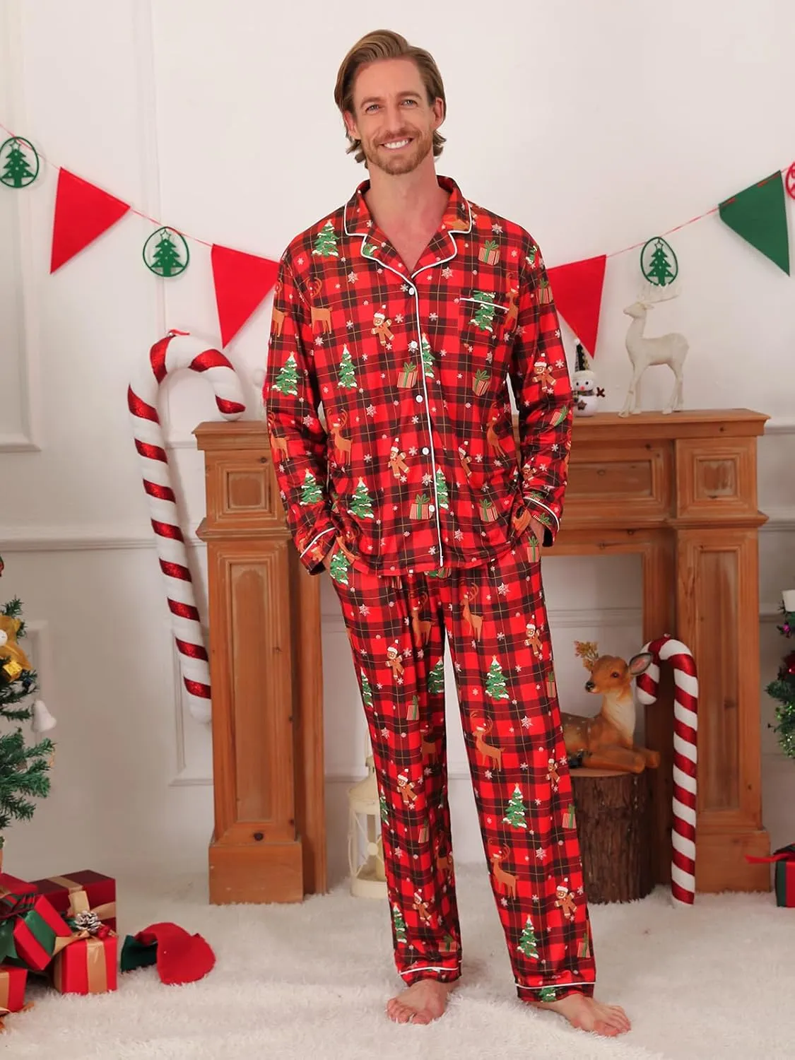 Christmas Matching Pajamas for Couples Women Men Button Down Pjs Set Festival Party Sleepwear Loungewear Set