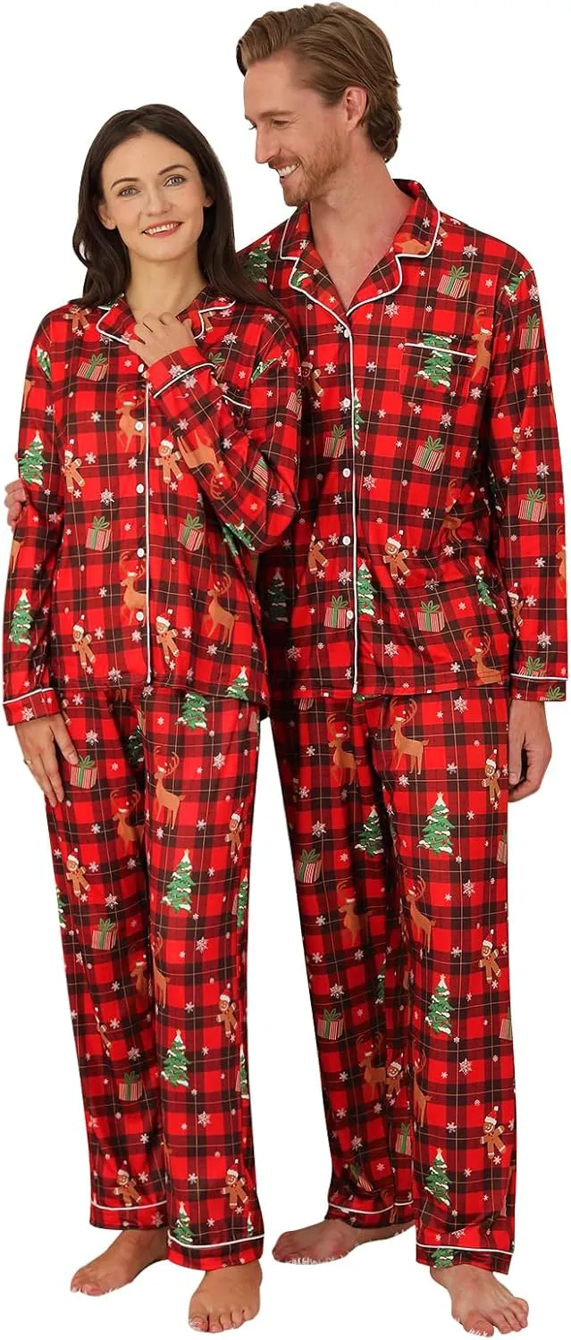 Christmas Matching Pajamas for Couples Women Men Button Down Pjs Set Festival Party Sleepwear Loungewear Set