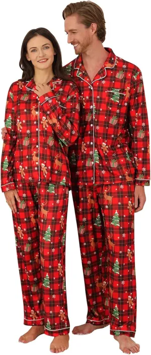 Christmas Matching Pajamas for Couples Women Men Button Down Pjs Set Festival Party Sleepwear Loungewear Set
