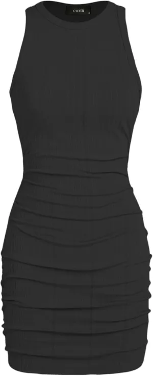 CIDER Women Mini Dresses Bodycon Crew Neck Sleeveless Ruched Summer Short Tank Dresses Going Out Casual Oufits