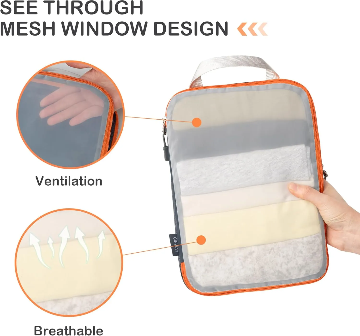 Cipway Compression Packing Cubes, See Through Mesh Luggage Organizer Bags, Travel Essentials for Carry on Suitcase with Laundry Bag and Clear Toiletries Bag6Pcs,Grey