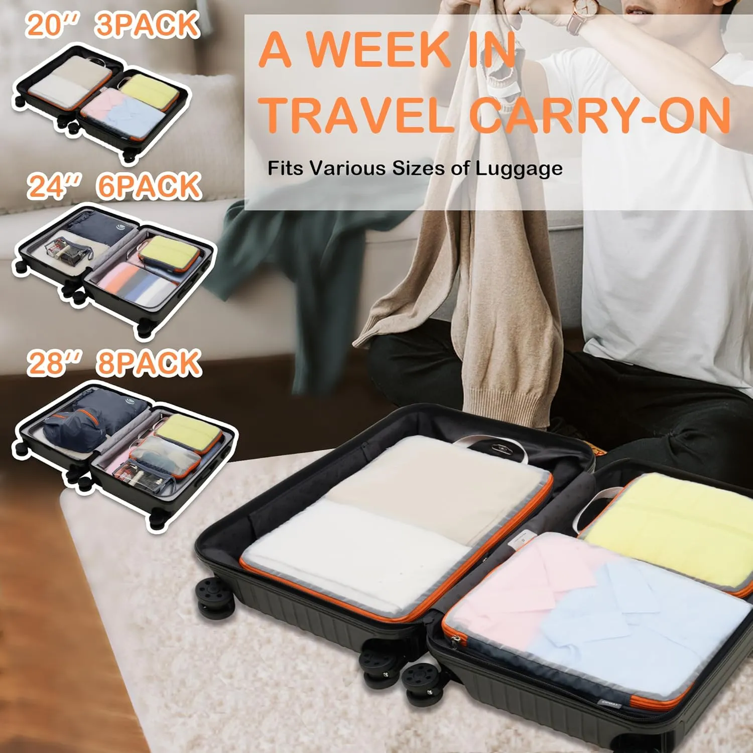 Cipway Compression Packing Cubes, See Through Mesh Luggage Organizer Bags, Travel Essentials for Carry on Suitcase with Laundry Bag and Clear Toiletries Bag6Pcs,Grey