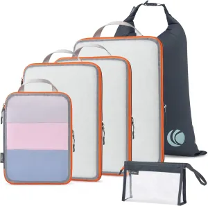 Cipway Compression Packing Cubes, See Through Mesh Luggage Organizer Bags, Travel Essentials for Carry on Suitcase with Laundry Bag and Clear Toiletries Bag6Pcs,Grey