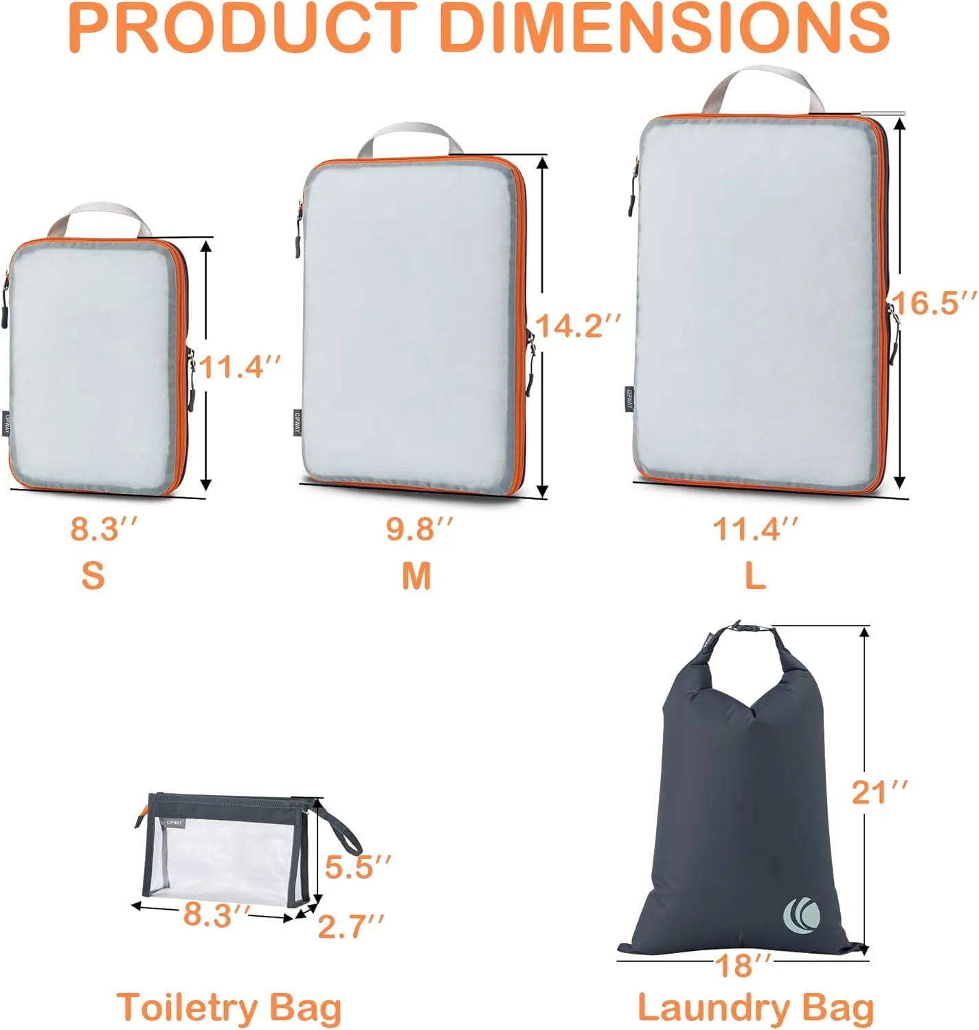 Cipway Compression Packing Cubes, See Through Mesh Luggage Organizer Bags, Travel Essentials for Carry on Suitcase with Laundry Bag and Clear Toiletries Bag6Pcs,Grey