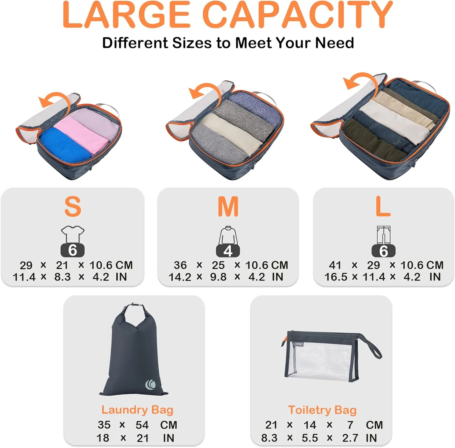 Cipway Compression Packing Cubes, See Through Mesh Luggage Organizer Bags, Travel Essentials for Carry on Suitcase with Laundry Bag and Clear Toiletries Bag6Pcs,Grey