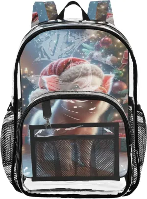 Clear Bag for Women Travel Christmas Cute Pig Print Kids Backpack for Girls Large Transparent School