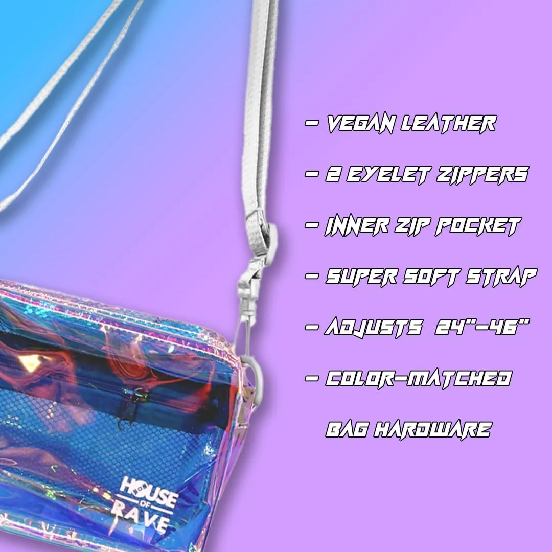 Clear Crossbody Bag - Neon Rave Bag - Clear Festival Bag for Women Men - Jelly Bag - Vegan Leather Carry Bag