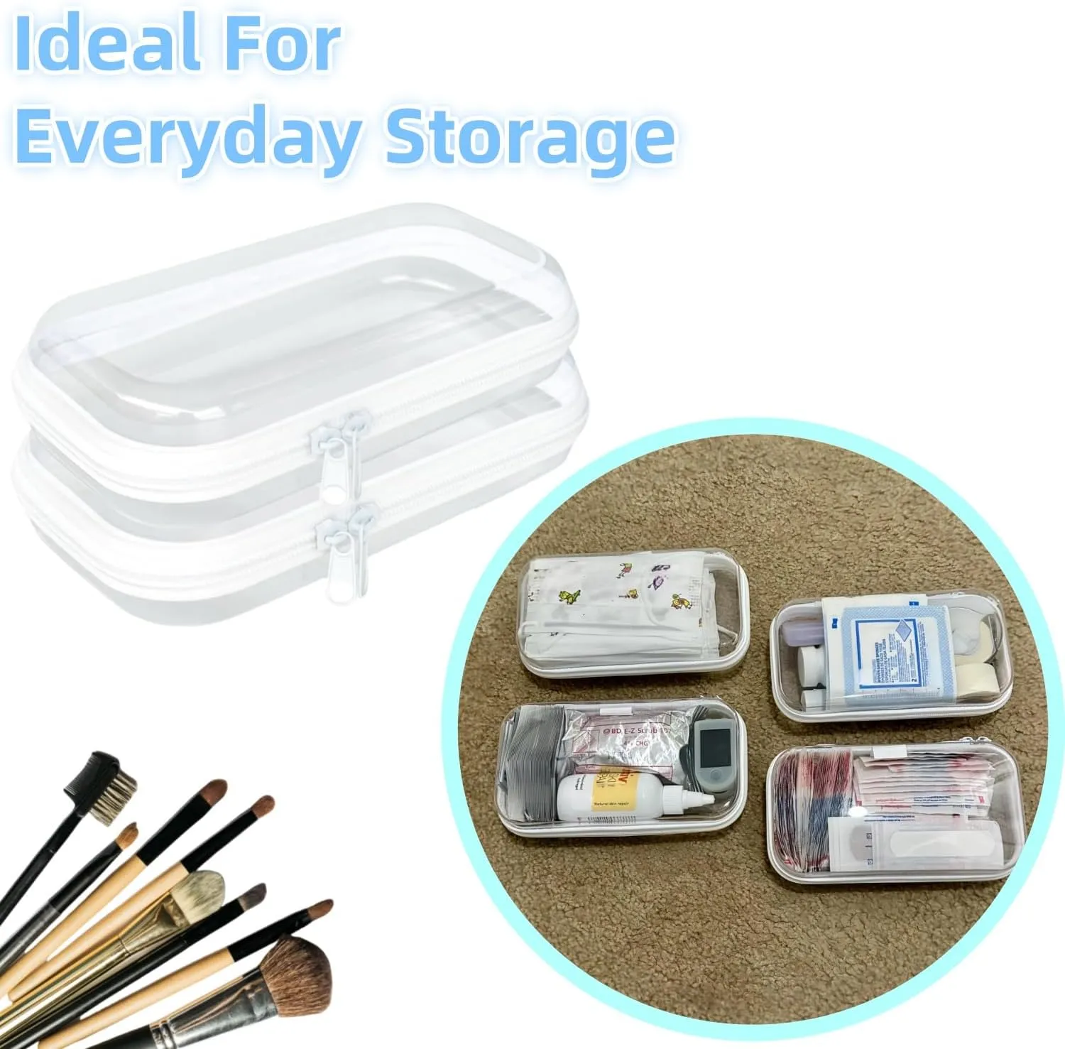 Clear Hard Plastic Zipper Case,1Pcs clear zipper caseProfessional-Grade Plastic Clear Zipper Pencil Case, Toiletry Pouch, Travel Organizer, Cosmetic Bag, Toy Storage Bins (1PCS-M)