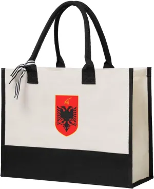 Coat of Arms of Albania Canvas Tote Bag, Present Bag, Suitable for Wedding, Birthday, Beach, Holiday, is a Great Gift for Women, Mom, Teachers, Ladies, Friends, Bridesmaids