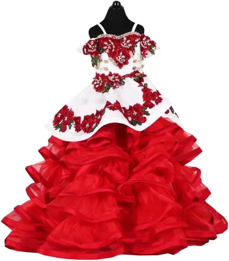 Cold Shoulder 3D Floral Flowers Ruffles Satin A line Little Girls Pageant Wedding Party Dresses with Sleeves 2025
