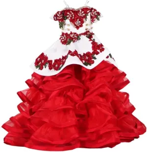 Cold Shoulder 3D Floral Flowers Ruffles Satin A line Little Girls Pageant Wedding Party Dresses with Sleeves 2025