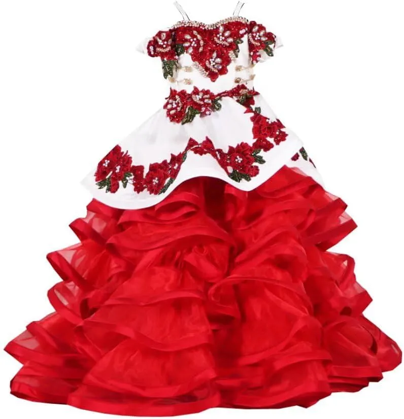 Cold Shoulder 3D Floral Flowers Ruffles Satin A line Little Girls Pageant Wedding Party Dresses with Sleeves 2025