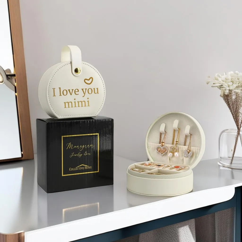 COLLECTIVE HOME - Travel Jewelry Case, Elegant Half-Moon Design with Heartfelt Message, Detachable Handle, Personalized Mother's Day Gift, Cherishing Special Moments (I love you mimi)