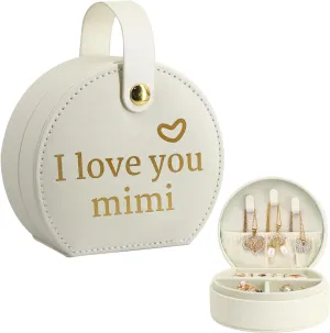 COLLECTIVE HOME - Travel Jewelry Case, Elegant Half-Moon Design with Heartfelt Message, Detachable Handle, Personalized Mother's Day Gift, Cherishing Special Moments (I love you mimi)