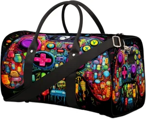 Colorful Game Travel Duffel Bag for Women Men, Abstract Pattern Sport Tote Gym Bag Foldable Weekender Overnight Bag Waterproof Carry On Luggage Bag