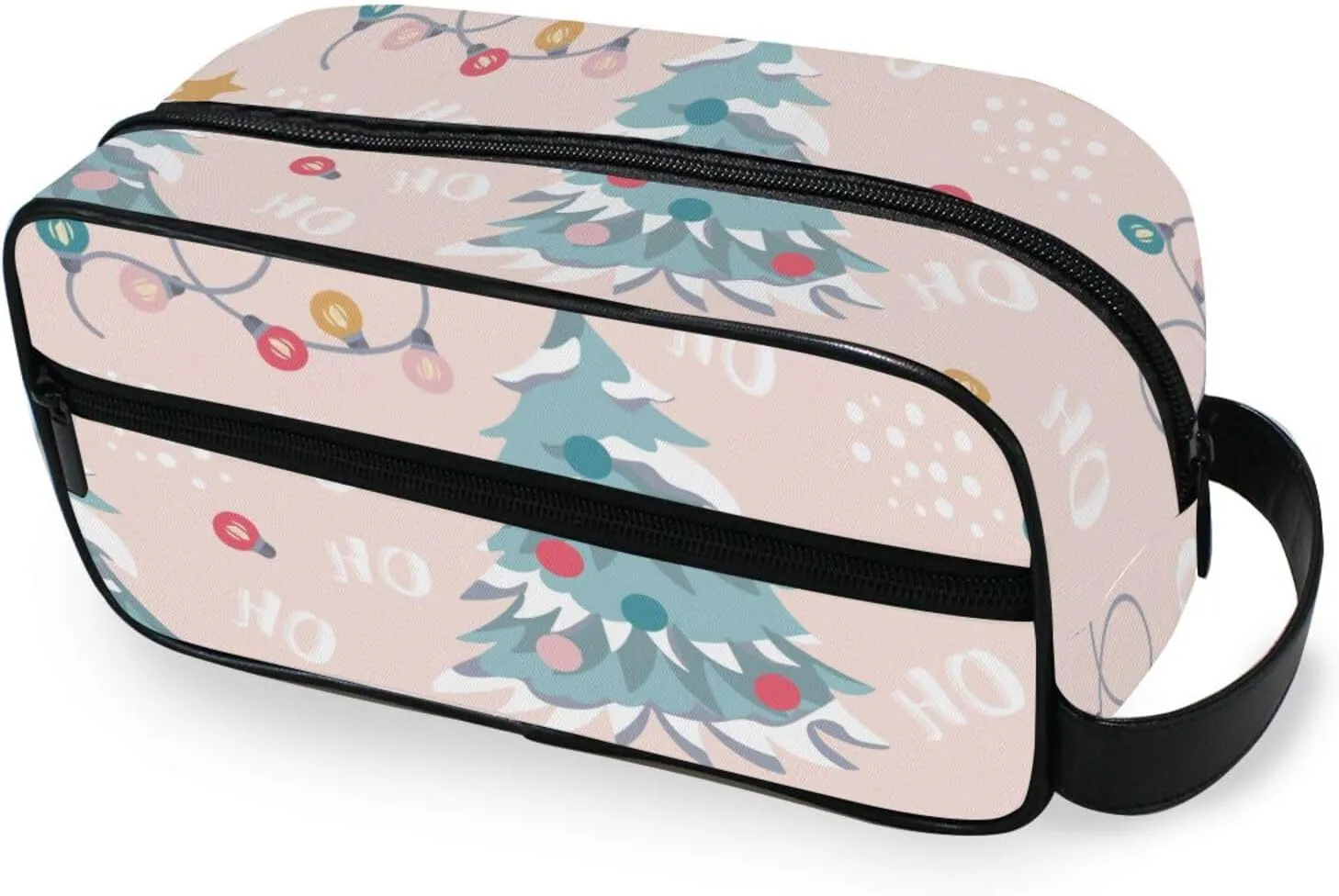 Colorful Lights and Christmas Trees Travel Toiletry Bag Makeup Bag Packing Organizers with Hanging Hook Portable Water Resistant Small Travel Bag for Toiletries, Jewelry, Travel Essentials