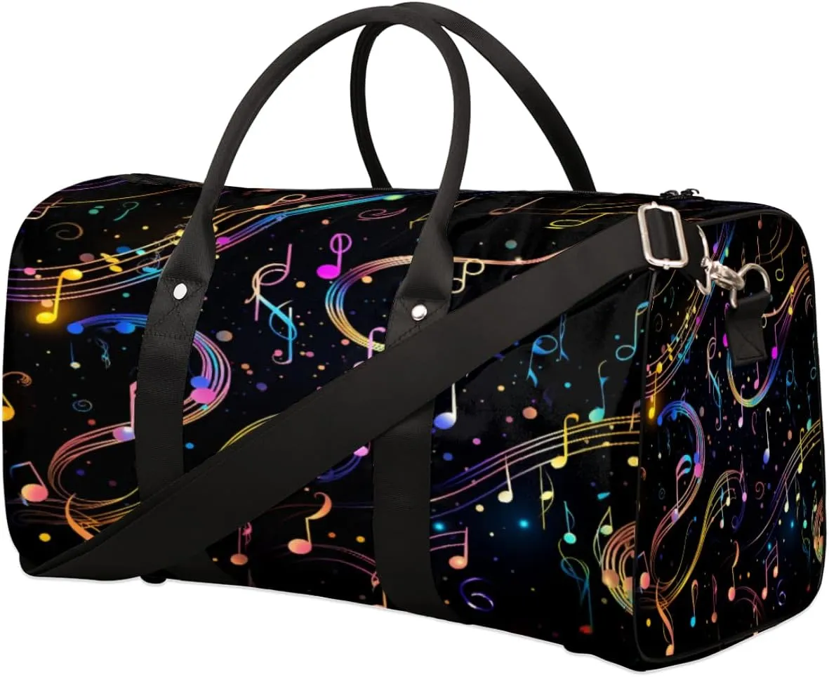 Colorful Music Note Travel Duffel Bag for Women Men, Musical Notes Sport Tote Gym Bag Foldable Weekender Overnight Bag Waterproof Carry On Luggage Bag