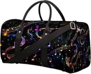 Colorful Music Note Travel Duffel Bag for Women Men, Musical Notes Sport Tote Gym Bag Foldable Weekender Overnight Bag Waterproof Carry On Luggage Bag