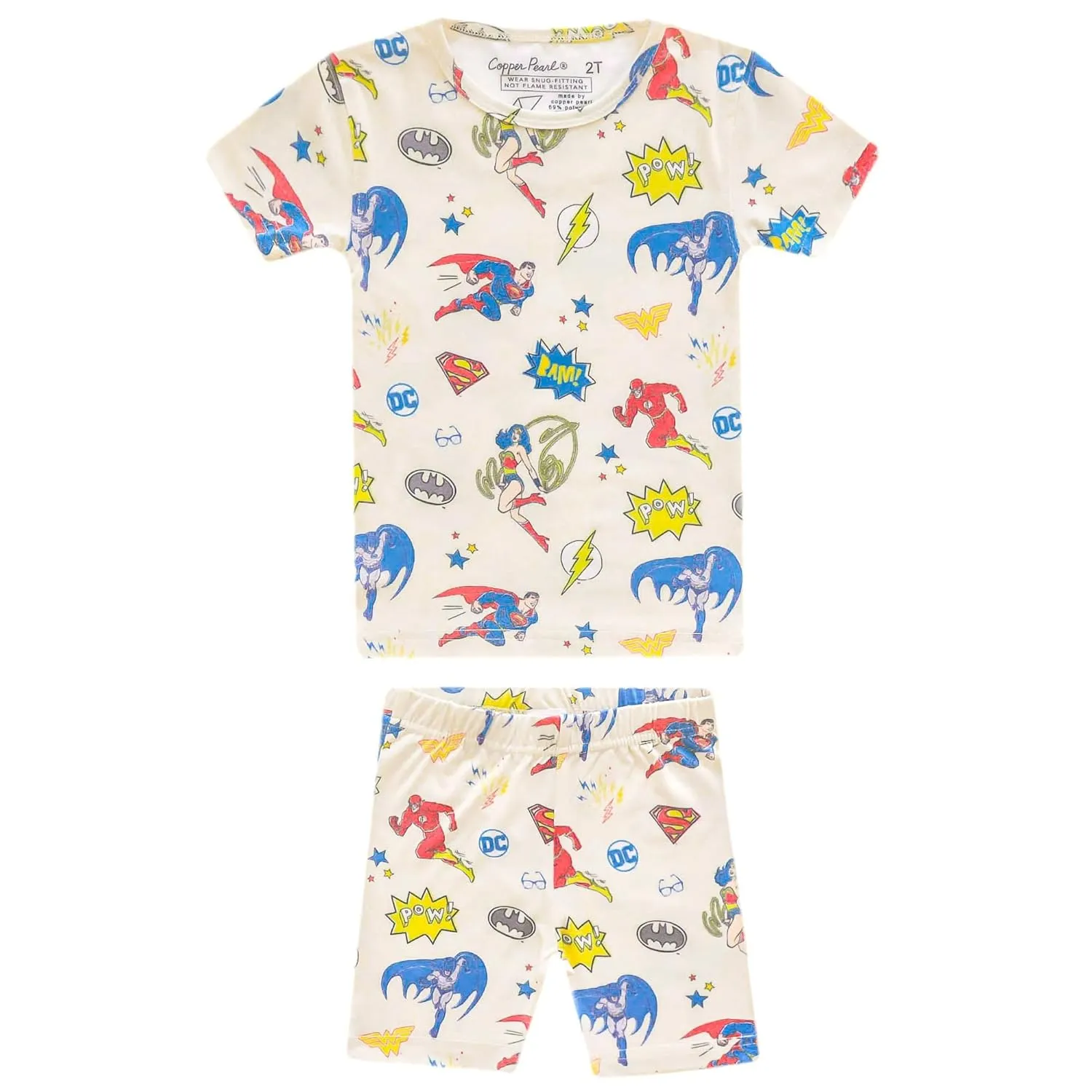 Copper Pearl Two Piece Short Sleeve Toddler Pajamas PJ Sets for Boys and Girls - Adorable Pattern Summer Pajamas Shorts to Keep Cool While Sleeping, Size 12 Months to 5T - Justice League