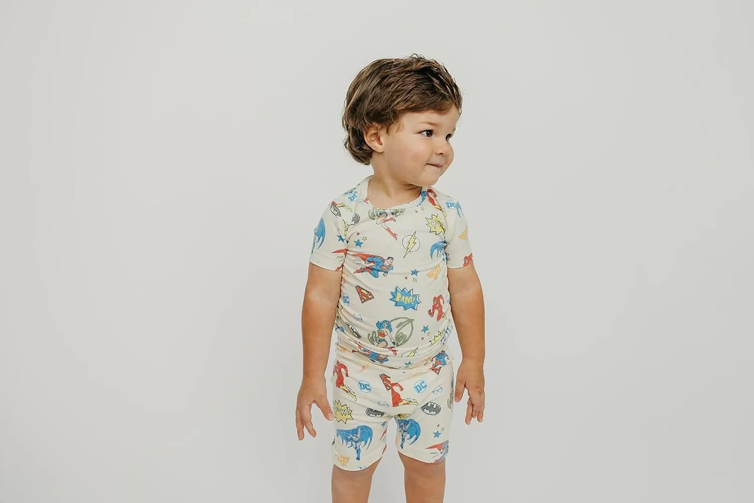 Copper Pearl Two Piece Short Sleeve Toddler Pajamas PJ Sets for Boys and Girls - Adorable Pattern Summer Pajamas Shorts to Keep Cool While Sleeping, Size 12 Months to 5T - Justice League