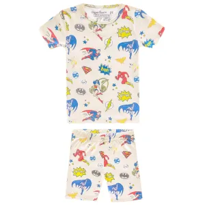 Copper Pearl Two Piece Short Sleeve Toddler Pajamas PJ Sets for Boys and Girls - Adorable Pattern Summer Pajamas Shorts to Keep Cool While Sleeping, Size 12 Months to 5T - Justice League