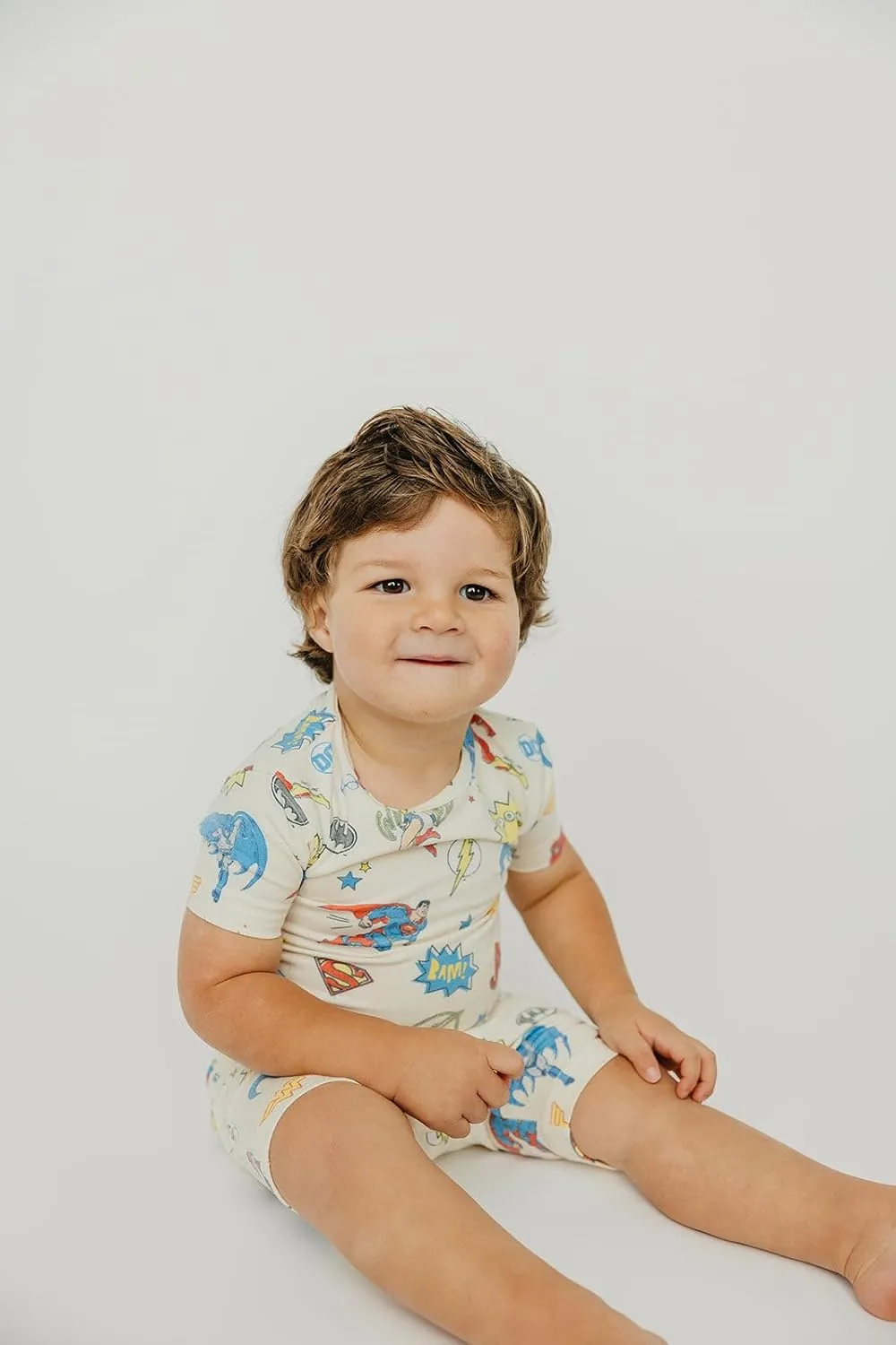 Copper Pearl Two Piece Short Sleeve Toddler Pajamas PJ Sets for Boys and Girls - Adorable Pattern Summer Pajamas Shorts to Keep Cool While Sleeping, Size 12 Months to 5T - Justice League
