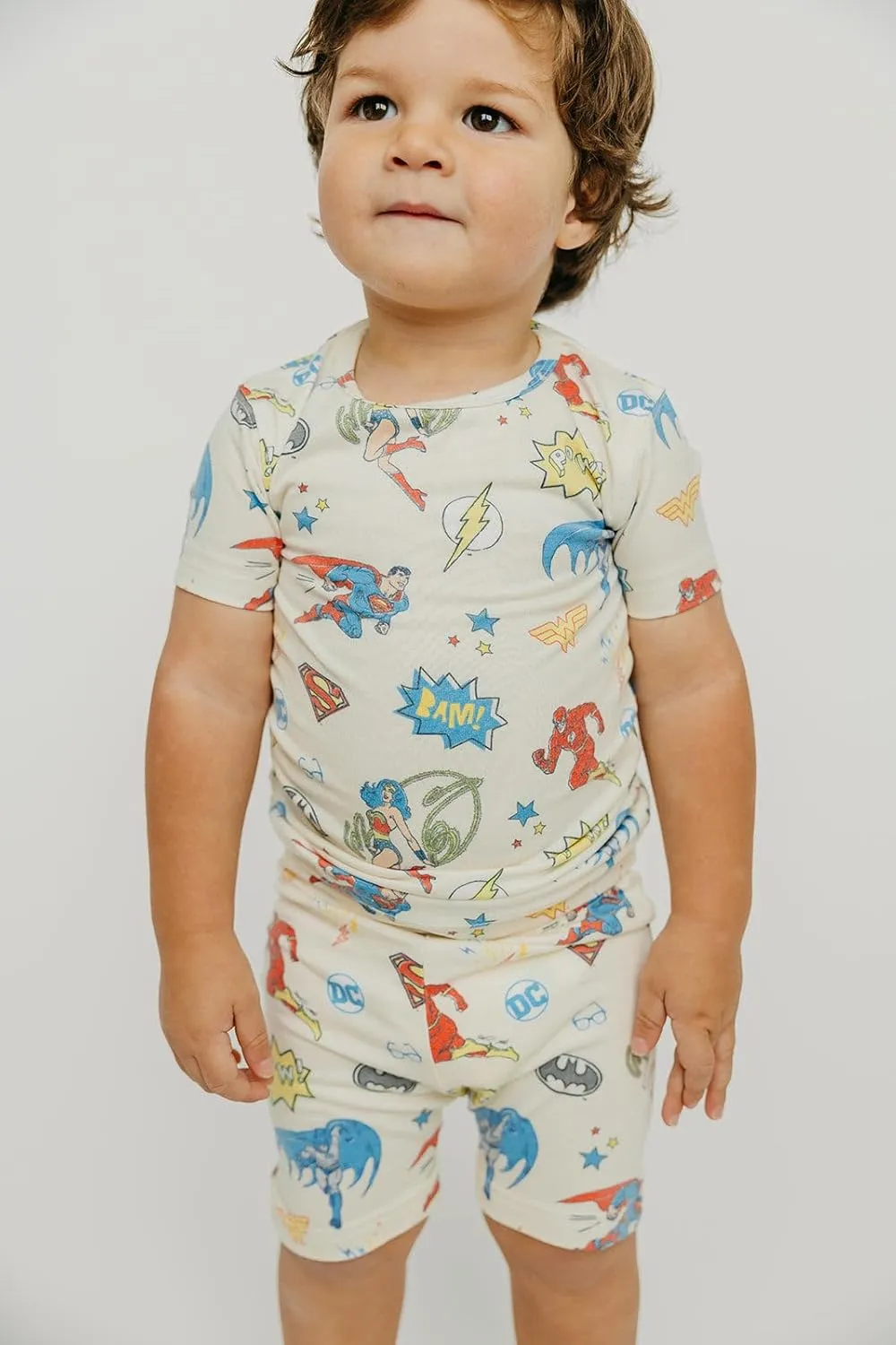 Copper Pearl Two Piece Short Sleeve Toddler Pajamas PJ Sets for Boys and Girls - Adorable Pattern Summer Pajamas Shorts to Keep Cool While Sleeping, Size 12 Months to 5T - Justice League
