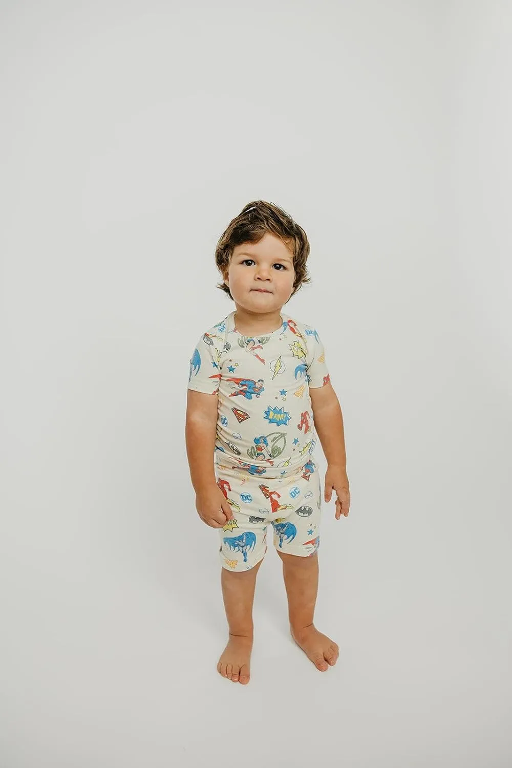 Copper Pearl Two Piece Short Sleeve Toddler Pajamas PJ Sets for Boys and Girls - Adorable Pattern Summer Pajamas Shorts to Keep Cool While Sleeping, Size 12 Months to 5T - Justice League