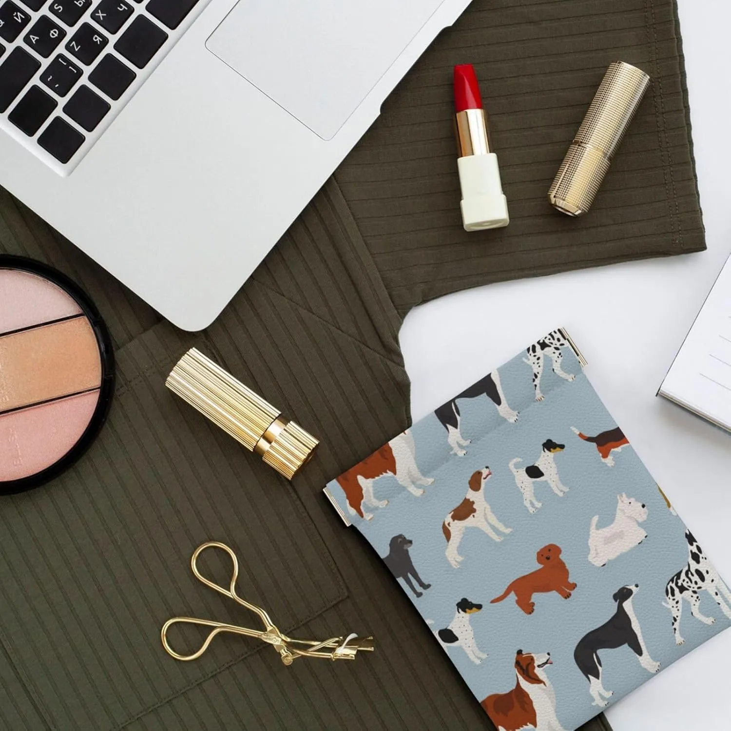 Cosmetic Mini Makeup Bag Small for Purse Compatible with Cute Different Dogs, Toiletry Accessories Travel Squeeze No Zipper Lipstick Organizer Coin Purse Jewelry Pouch for Women