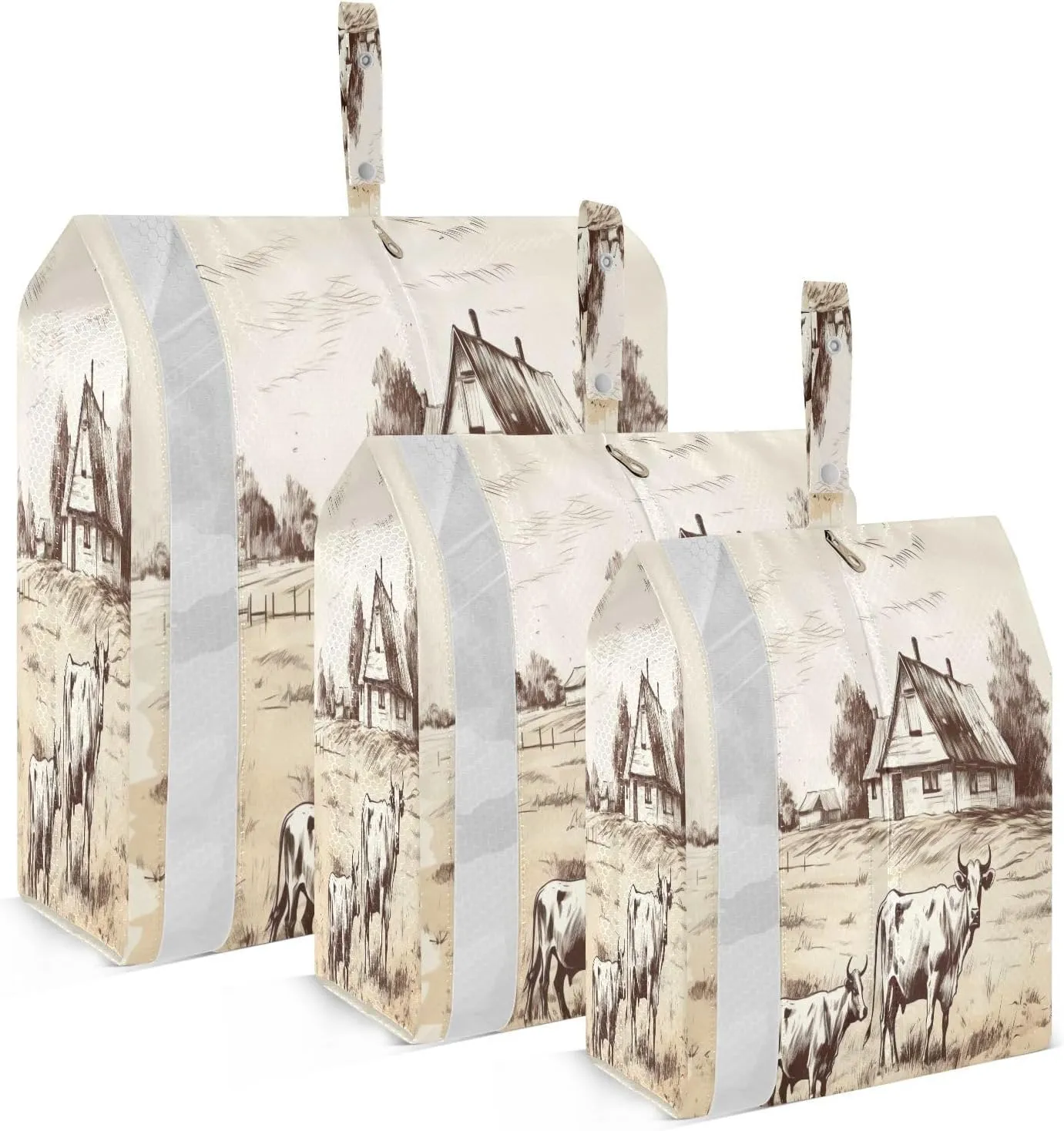 Cow Farmhouse Painting Compression Packing Cubes 3 Set Travel Packing Cubes for Suitcases Organizer Bags Set for Travel Accessories and Essentials