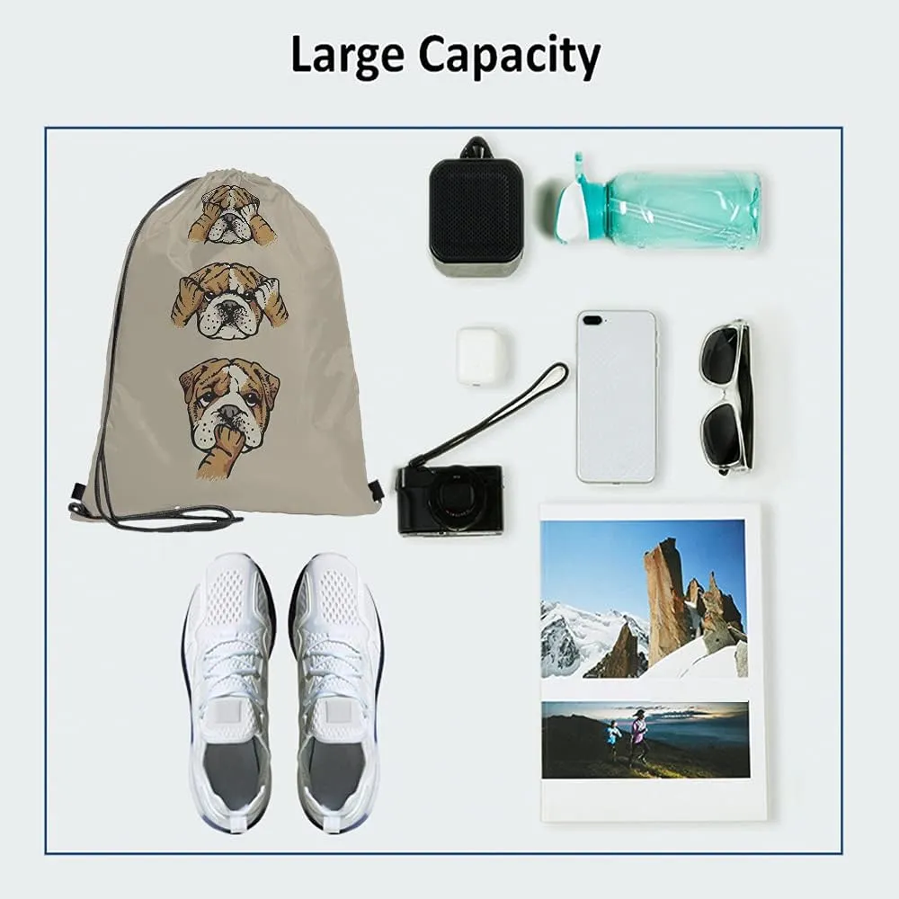 Cute Dog Drawstring Bags Backpack Bag Cartoon Animal Puppy English Bulldog Funny Cool Pet Adorable Face Sport Gym Sack Drawstring Bag String Bag Yoga Bag for Men Women