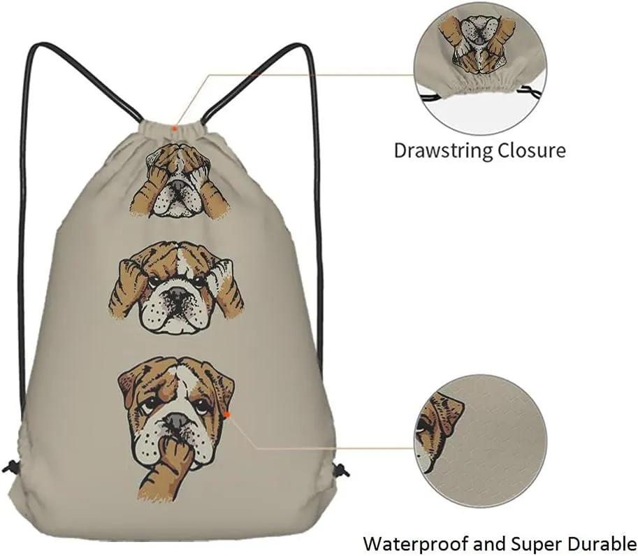 Cute Dog Drawstring Bags Backpack Bag Cartoon Animal Puppy English Bulldog Funny Cool Pet Adorable Face Sport Gym Sack Drawstring Bag String Bag Yoga Bag for Men Women