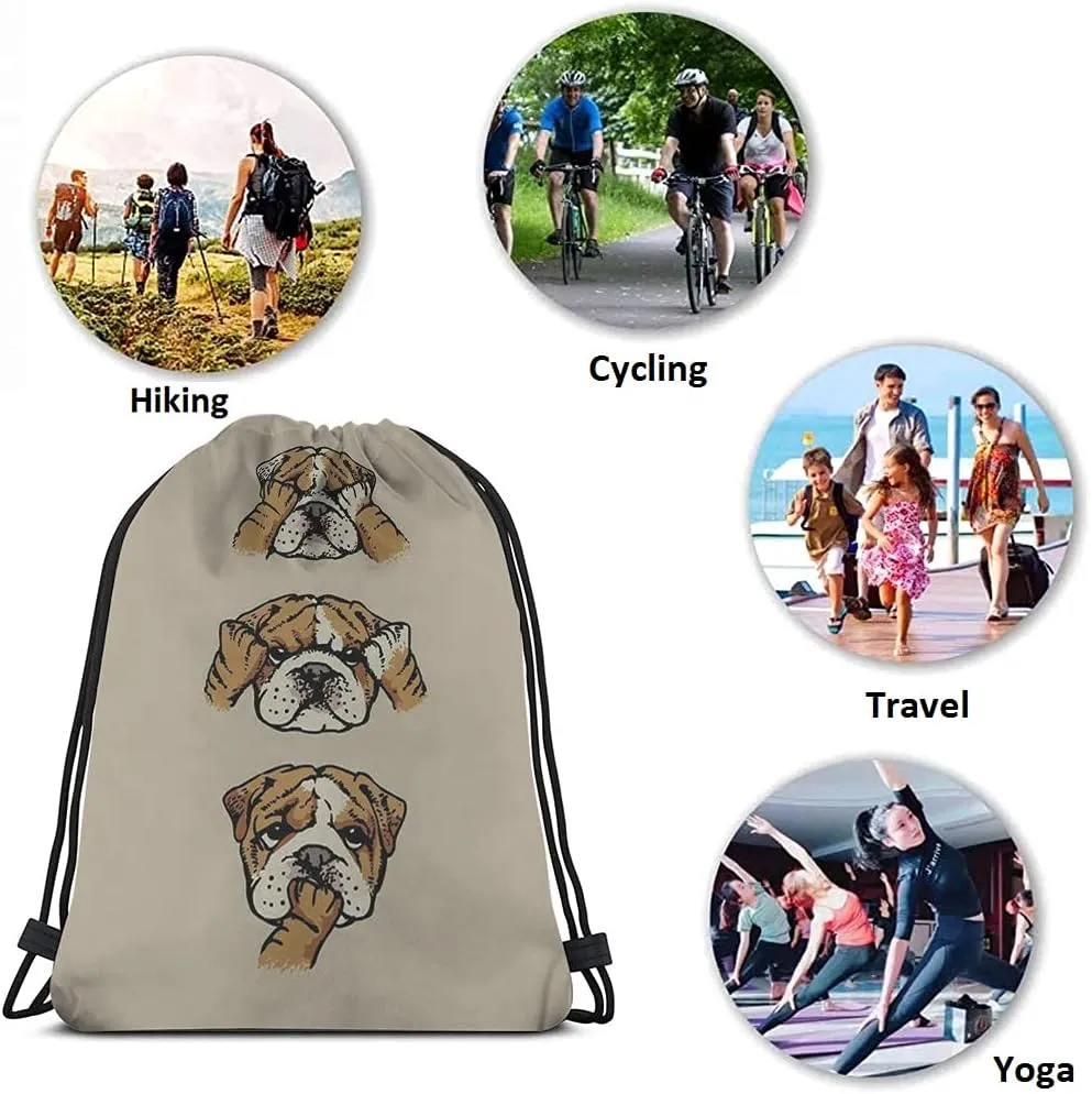 Cute Dog Drawstring Bags Backpack Bag Cartoon Animal Puppy English Bulldog Funny Cool Pet Adorable Face Sport Gym Sack Drawstring Bag String Bag Yoga Bag for Men Women