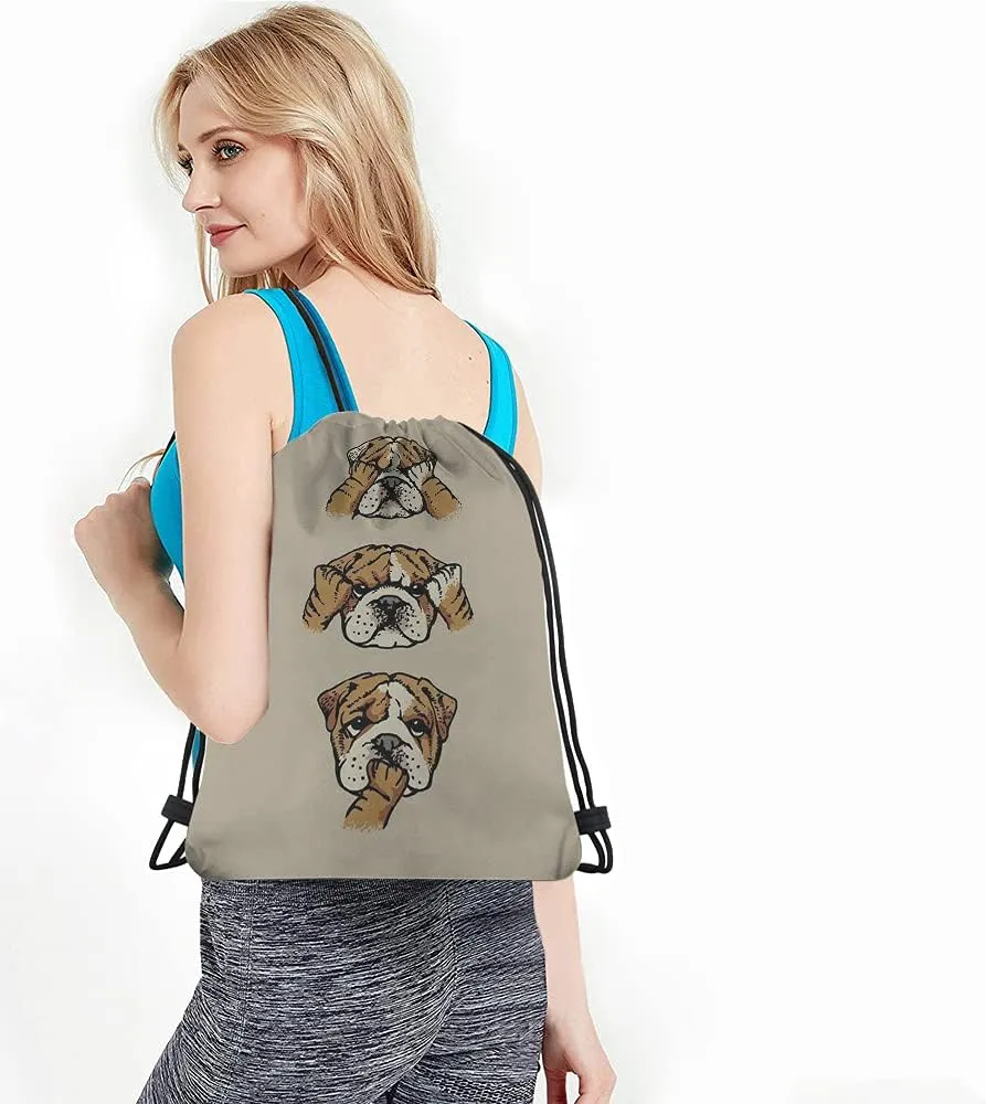 Cute Dog Drawstring Bags Backpack Bag Cartoon Animal Puppy English Bulldog Funny Cool Pet Adorable Face Sport Gym Sack Drawstring Bag String Bag Yoga Bag for Men Women