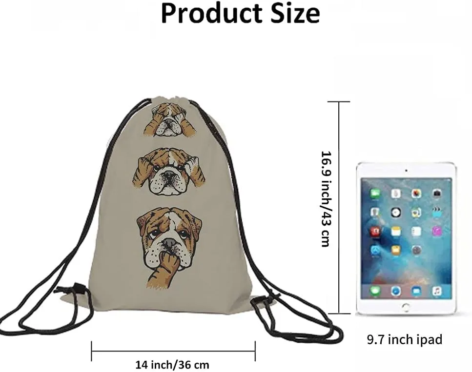 Cute Dog Drawstring Bags Backpack Bag Cartoon Animal Puppy English Bulldog Funny Cool Pet Adorable Face Sport Gym Sack Drawstring Bag String Bag Yoga Bag for Men Women