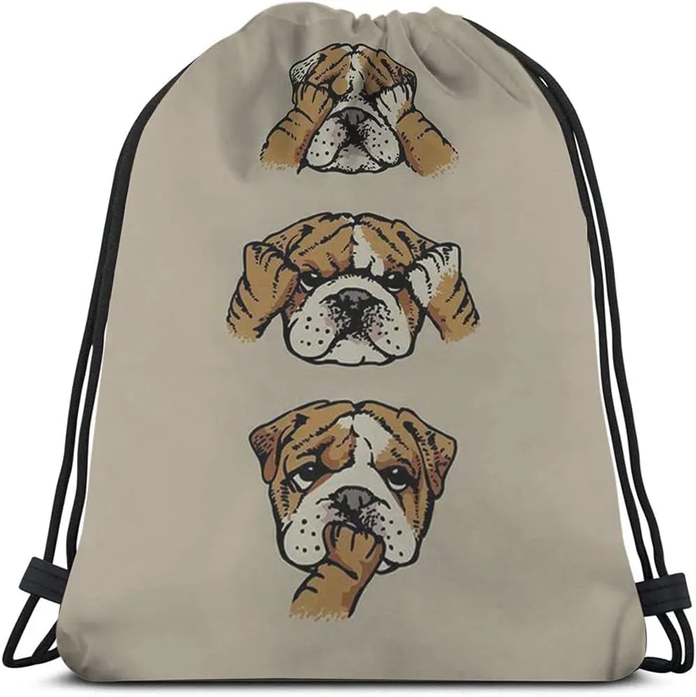 Cute Dog Drawstring Bags Backpack Bag Cartoon Animal Puppy English Bulldog Funny Cool Pet Adorable Face Sport Gym Sack Drawstring Bag String Bag Yoga Bag for Men Women