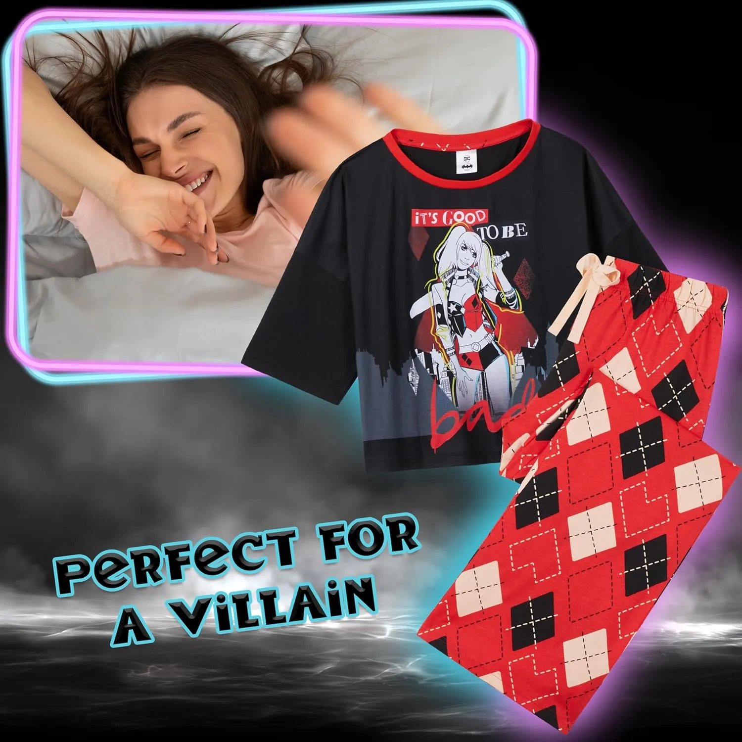 DC Comics Harley Quinn Women's Long Pajama Set, Soft Breathable Loungewear