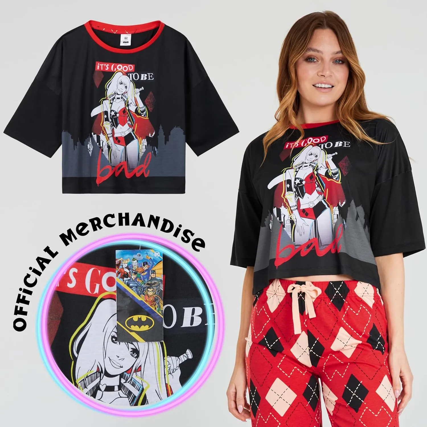 DC Comics Harley Quinn Women's Long Pajama Set, Soft Breathable Loungewear