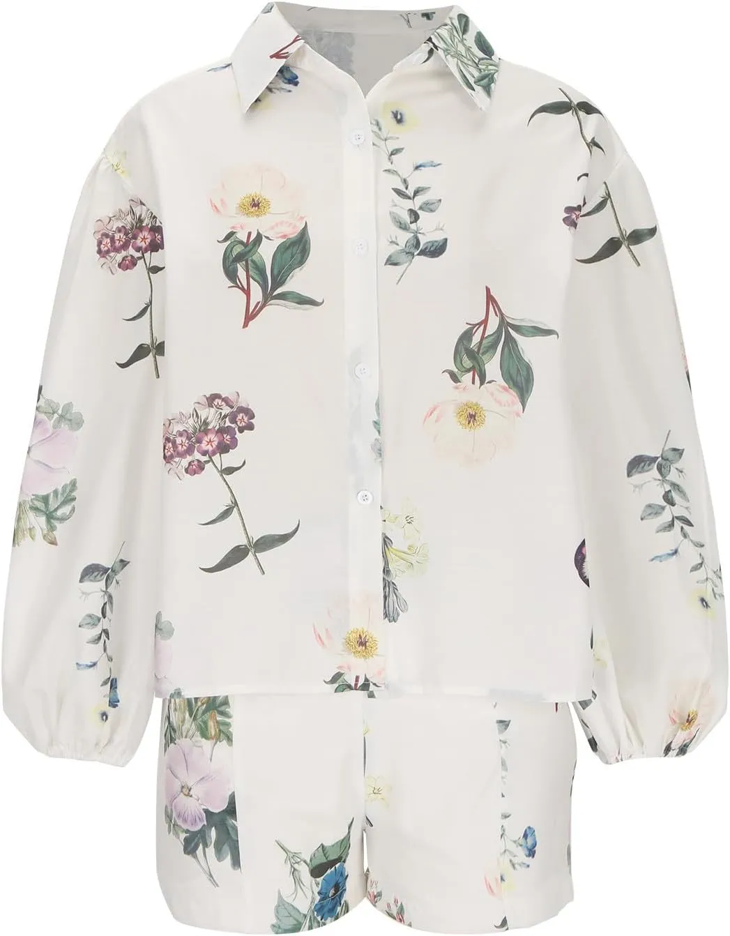 DDAPJ pyju Womens High Waist Shorts Set Dressy Casual Long Sleeve Button Down Shirt 2025 Summer Floral Print Matching Sets