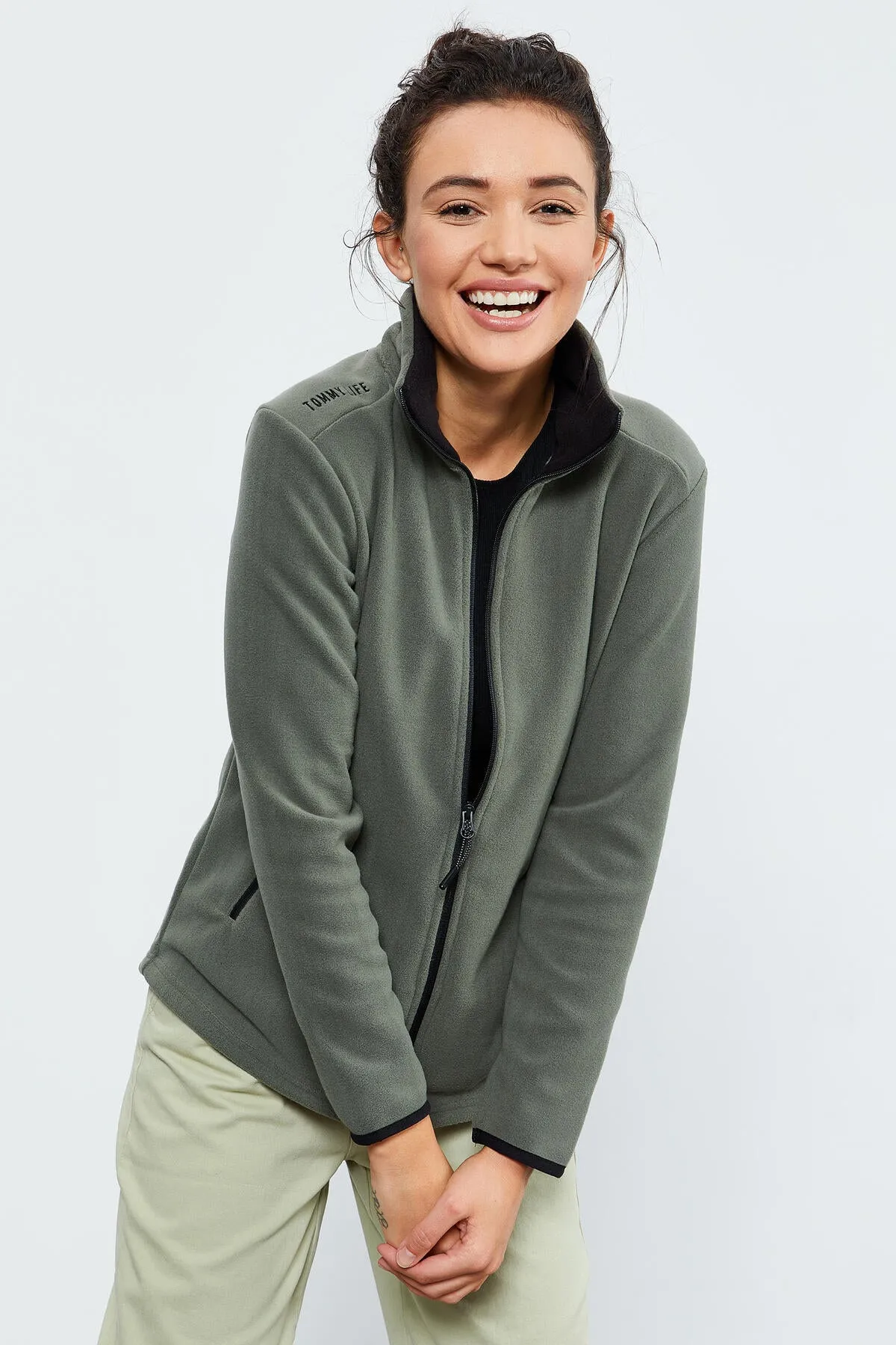 dik yaka fermuarli rahat form kadin polar sweatshirt - 97173