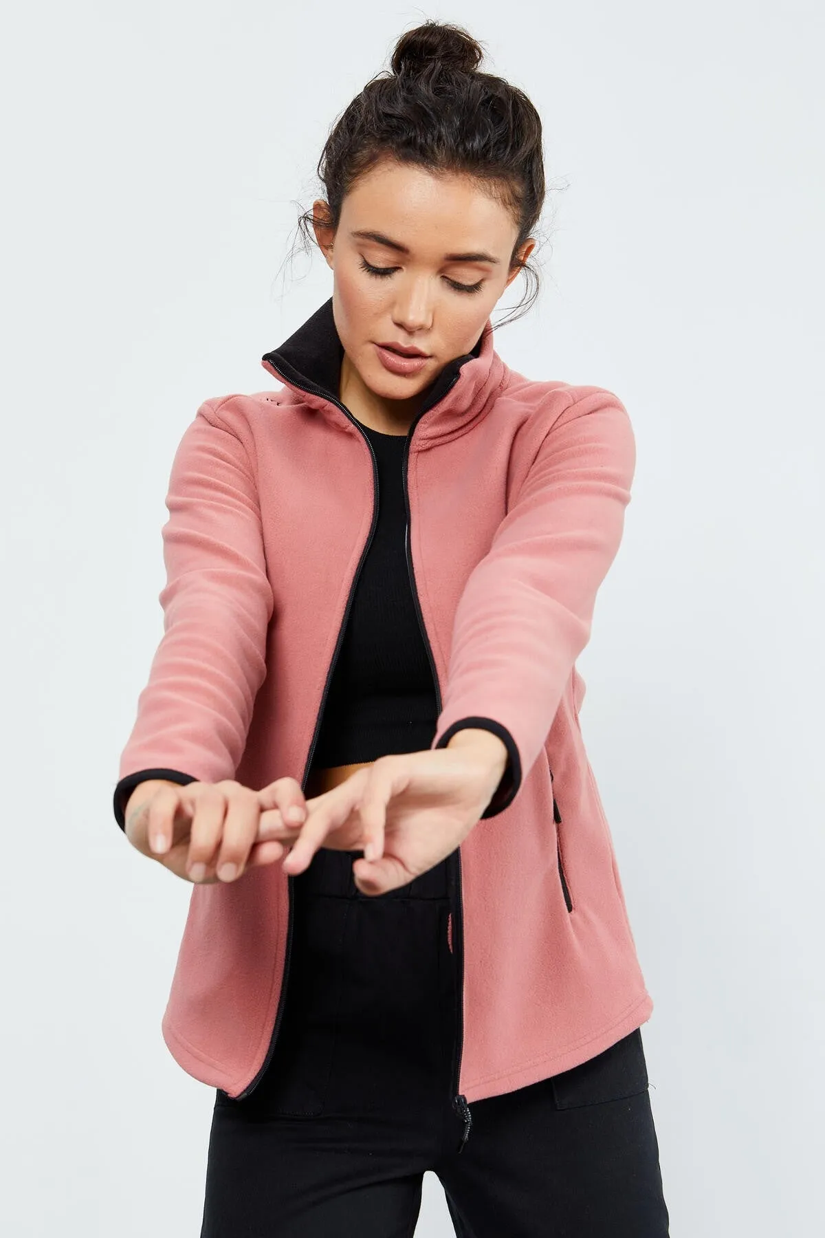 dik yaka fermuarli rahat form kadin polar sweatshirt - 97173
