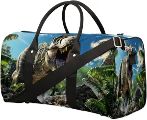 Dinosaur Pattern Travel Duffel Bag for Women Men, Dinosaur Tropical Plant Sport Tote Gym Bag Foldable Weekender Overnight Bag Waterproof Carry On Luggage Bag