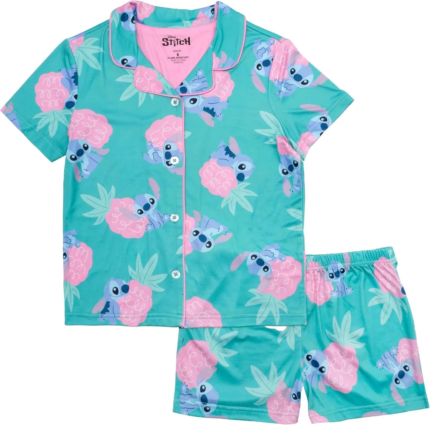 Disney Girls' 2-Piece Loose-fit Button Down Pajama Set, Soft & Cute for Kids