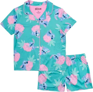 Disney Girls' 2-Piece Loose-fit Button Down Pajama Set, Soft & Cute for Kids