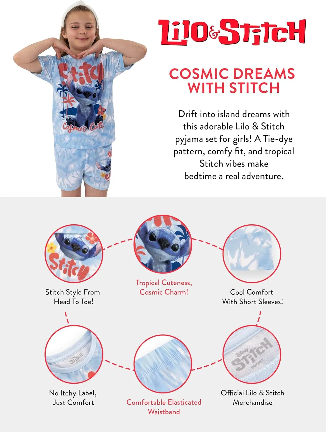 Disney Lilo And Stitch Pajamas, Short Sleeve Girls Pajamas, Stitch Girls Pjs, Pajama Set