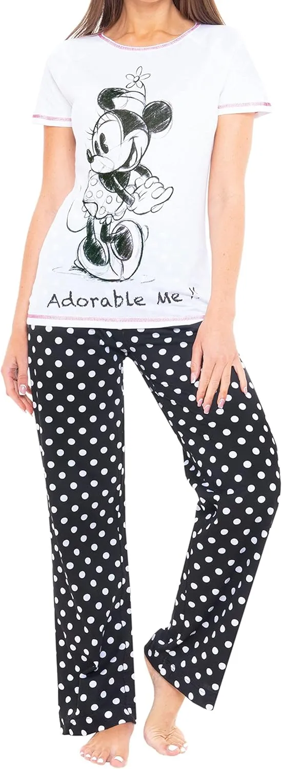 Disney Womens Pajamas | Minnie Mouse Pajama Set | Cotton Pajamas for Women